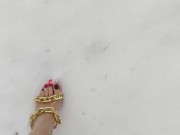 Walking with my stripper heels on in the snow barefoot 10/16