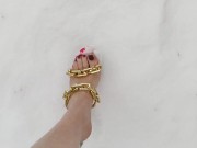 Walking with my stripper heels on in the snow barefoot 13/16