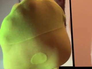 Enjoying in new neon dotted green socks