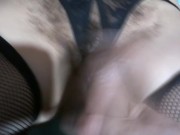 I get three big cumshots on my hairy pussy while my husband is working