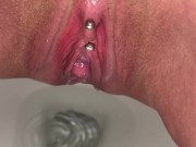 PISSING IN TOILET PIERCED CLIT/WISHING I HAD SOMEONE TO PISS ON😩💦💦