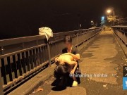 【野外露出】車がびゅんびゅん通るから夜でも恥ずかしい💦　でも野外で全裸は気持ちいい♪ 14/16