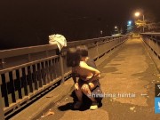 【野外露出】車がびゅんびゅん通るから夜でも恥ずかしい💦　でも野外で全裸は気持ちいい♪ 15/16