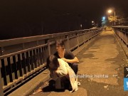 【野外露出】車がびゅんびゅん通るから夜でも恥ずかしい💦　でも野外で全裸は気持ちいい♪ 6/16