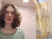 Trans-girl Stesha masturbates her small clit in the toilet 10/16