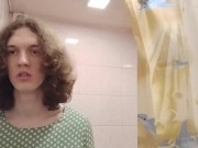 Trans-girl Stesha masturbates her small clit in the toilet 11/16