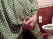 Trans-girl Stesha masturbates her small clit in the toilet 2/16