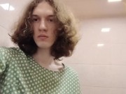 Trans-girl Stesha masturbates her small clit in the toilet 3/16