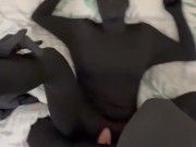 skinny girl in zentai gets cumshot on her belly 5/16
