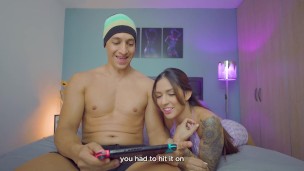 Stepsister Ashley Sanz gives an amazing blowjob so she can play video games