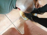 Coming home for lunch and my slave greets me 5/16