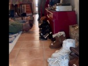 When my slave tries to eat I walk and step on him 13/16