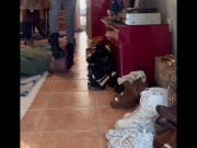 When my slave tries to eat I walk and step on him 16/16