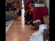 When my slave tries to eat I walk and step on him