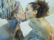 HARDCORE ANAL SLUTS fist each othere IN BATH covered with colors 6/16