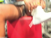 Shoe Store Assistant Enjoying UPSKIRT NO PANTIES View while Assisting a Hot Girl 8/16