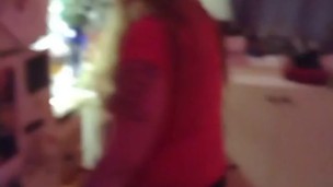 Caught long brunette hair gets on her hands and knees and shakes her ass, after drinking and smoking