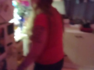 Caught long brunette hair gets on her hands and knees and shakes her ass, after drinking and smoking
