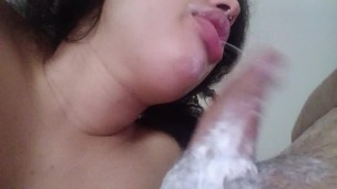 CLOSE UP all smeared with lust, this bitch fucks the dick very horny until she eats sperm