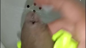 desperate pissing in public bathroom, pantyhose masturbation, they almost caught me close-up