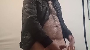 Hairy man dances for his followers.