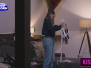 Busty Maid's First Day: Naked Man, Cock Washing with Blowjob, Night Surprise Sex with Creampie 3/16