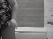 Housewife BBW milf in nylon tights with big natural tits cleans the bathroom. 3/16