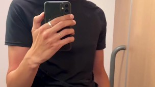 Hung twink Milo gets super horny on the train and shoots a big load