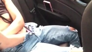 couple of horny girls kiss and have sex in my car.