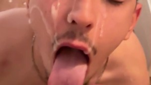 super hot blowjob ends with massive load on twink face