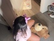 Chubby girl humps giant teddy bear 4/16