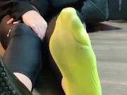 Waitress after work smelly shoes and sweaty sock removal 6/16