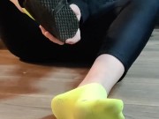 Waitress after work smelly shoes and sweaty sock removal 8/16