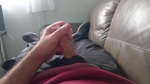 Quick wank on the couch while its raining outside
