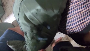 Preview- Cheating wife blow her husband friend while waring a hot jumpsuit and a fur hooded downjack