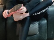 Removing my sweaty boots and socks and putting on my flats 12/16