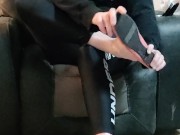 Removing my sweaty boots and socks and putting on my flats 14/16