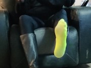 Removing my sweaty boots and socks and putting on my flats 5/16