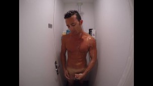 Shower Scene Part 2 - I cum hard after getting my cock all hard and soapy!