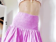 Blonde Fit Milf in a pink short skirt, dancing 1/16