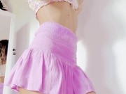 Blonde Fit Milf in a pink short skirt, dancing 15/16