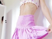 Blonde Fit Milf in a pink short skirt, dancing 4/16