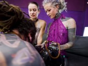 Double Domme & Strapon Pegging Tattooed Sub with Anuskatzz and Nikolaz Zpageti 13/16