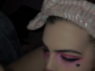 Sexy amateur babe giving head and swallow