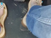 Big feet driving fast spending with Sandals under my mean sexy feet 15/16