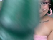 Green haired girl makes it all disappear inside her mouth 16/16