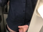 Big dick jerked off in airplane toilet