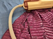 Vacuuming Girlfriend's Pink Ghost Whisperer Down Jacket with vintage Electrolux 1/16