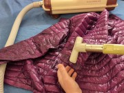 Vacuuming Girlfriend's Pink Ghost Whisperer Down Jacket with vintage Electrolux 12/16
