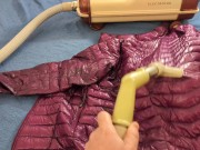 Vacuuming Girlfriend's Pink Ghost Whisperer Down Jacket with vintage Electrolux 15/16